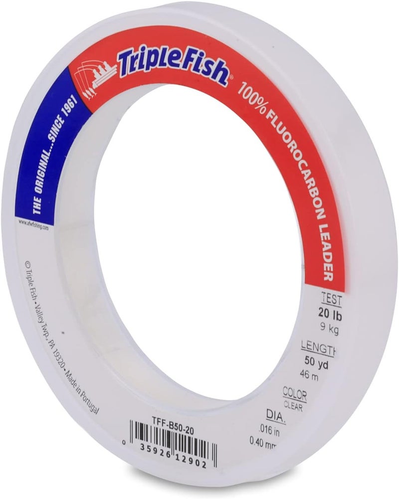 Triple Fish 100% Fluorocarbon Fishing Leader - Clear Invisible Strong and Heavy Duty Highly Abrasion Resistant, Fast Sinking Freshwater & Saltwater - Image 1
